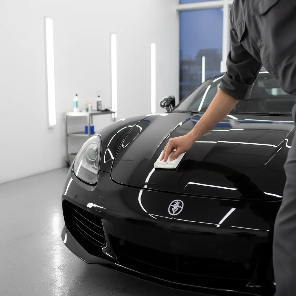 Technician applying ceramic coating