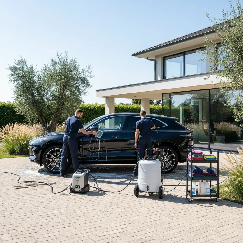 Mobile detailing setup at a private driveway